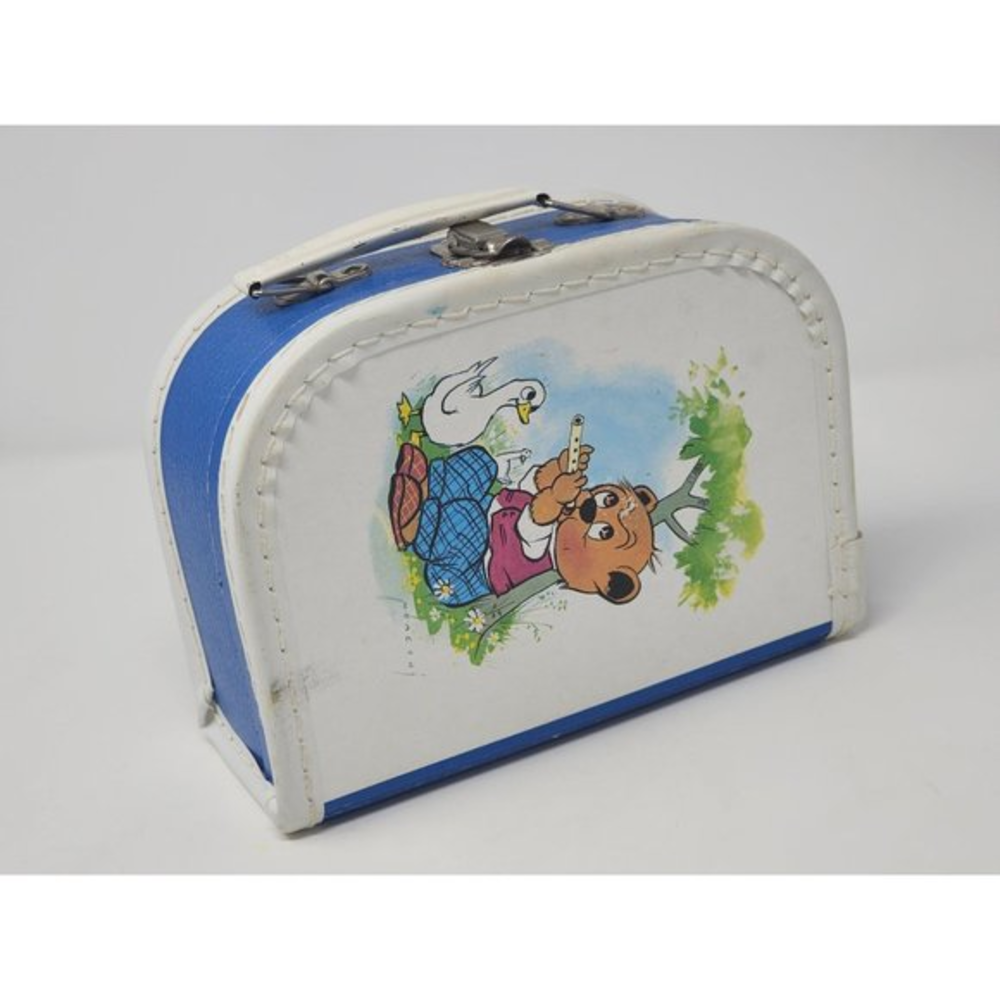 Vintage Little Toy Suitcase/Lunchbox Bear Playing A Flute Signed By‎ Artist